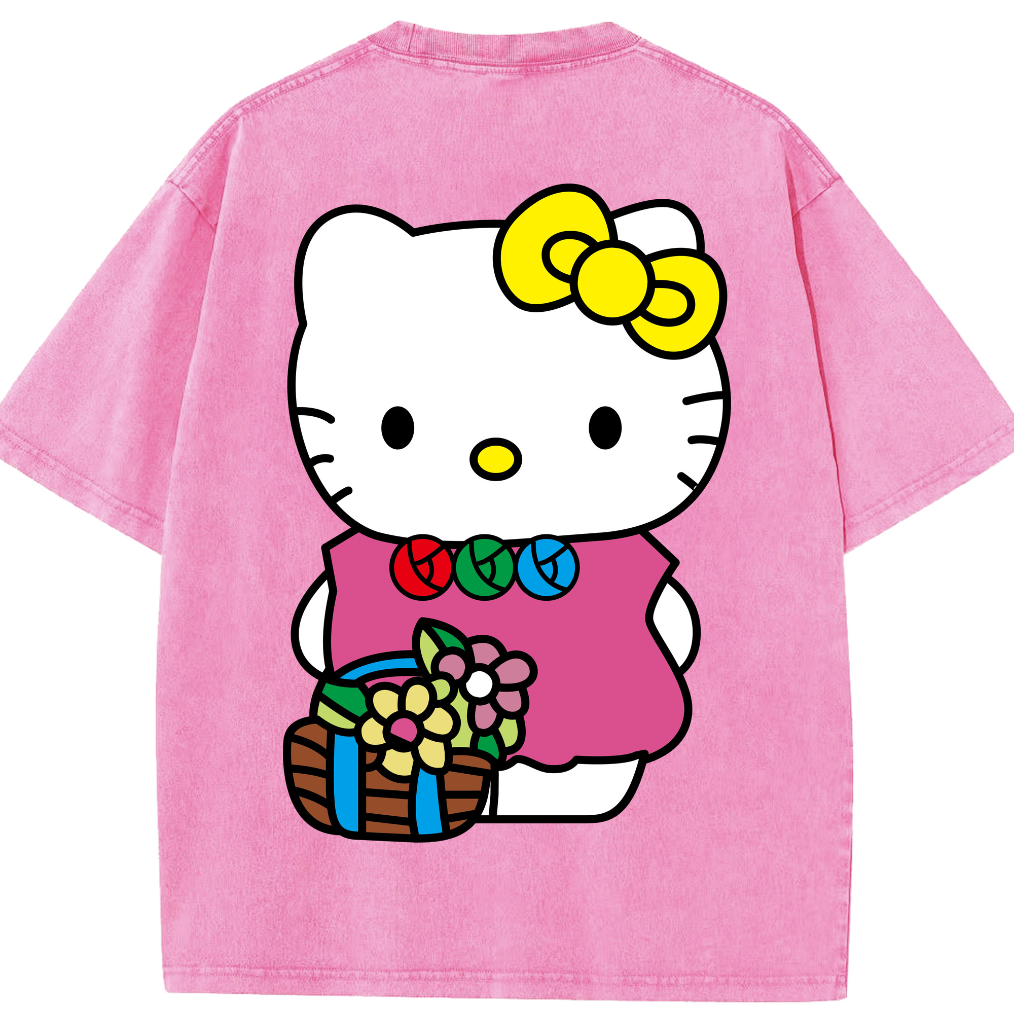 （画像用） Hello Kitty ハローキティ 綿100% ヴィンテージ風 半袖Tシャツ（背面プリント）